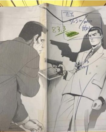 z6067w Kanzaki Junji Japan Manga Original Comic Art Double Splash Page Yakuza
